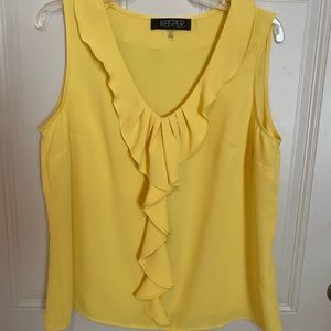 Women’s Kasper PL bright yellow ruffled sleeveless blouse